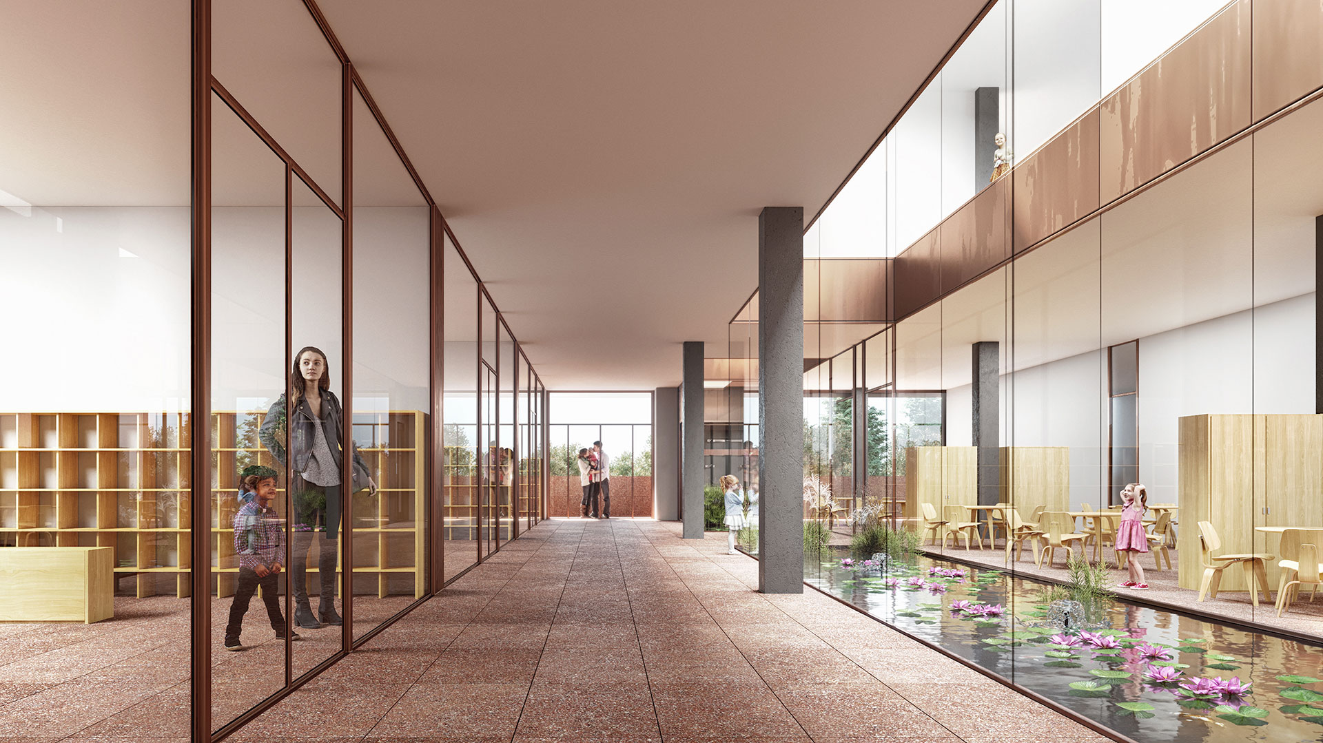 render corte della pioggia interno scuola materna